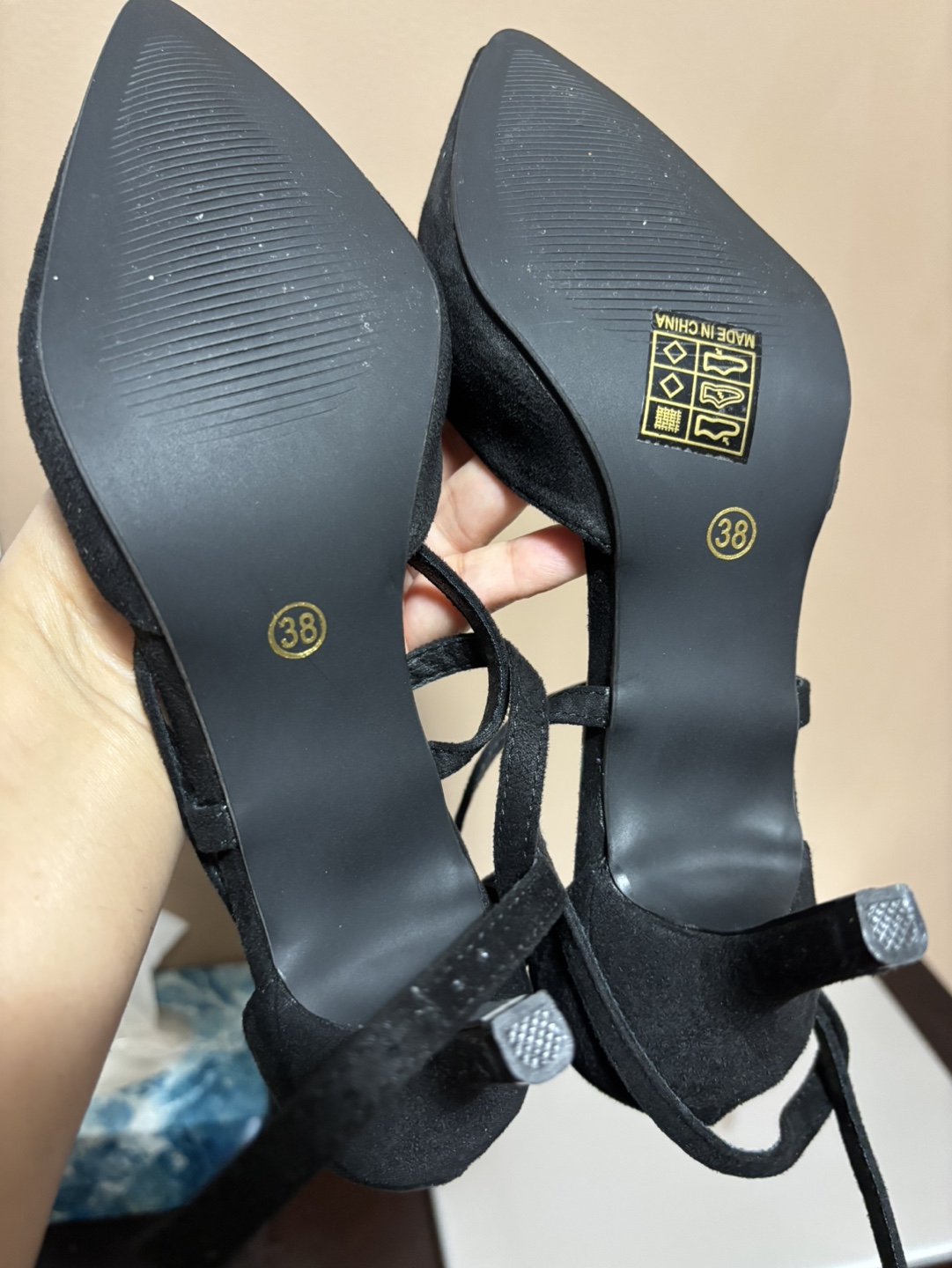 Black Suede Ankle Tie Heels - Size 38 - photo 3