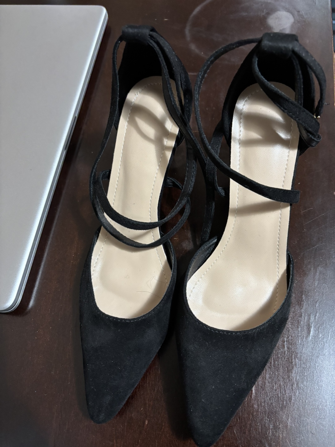 Black Suede Ankle Tie Heels - Size 38 - photo 2