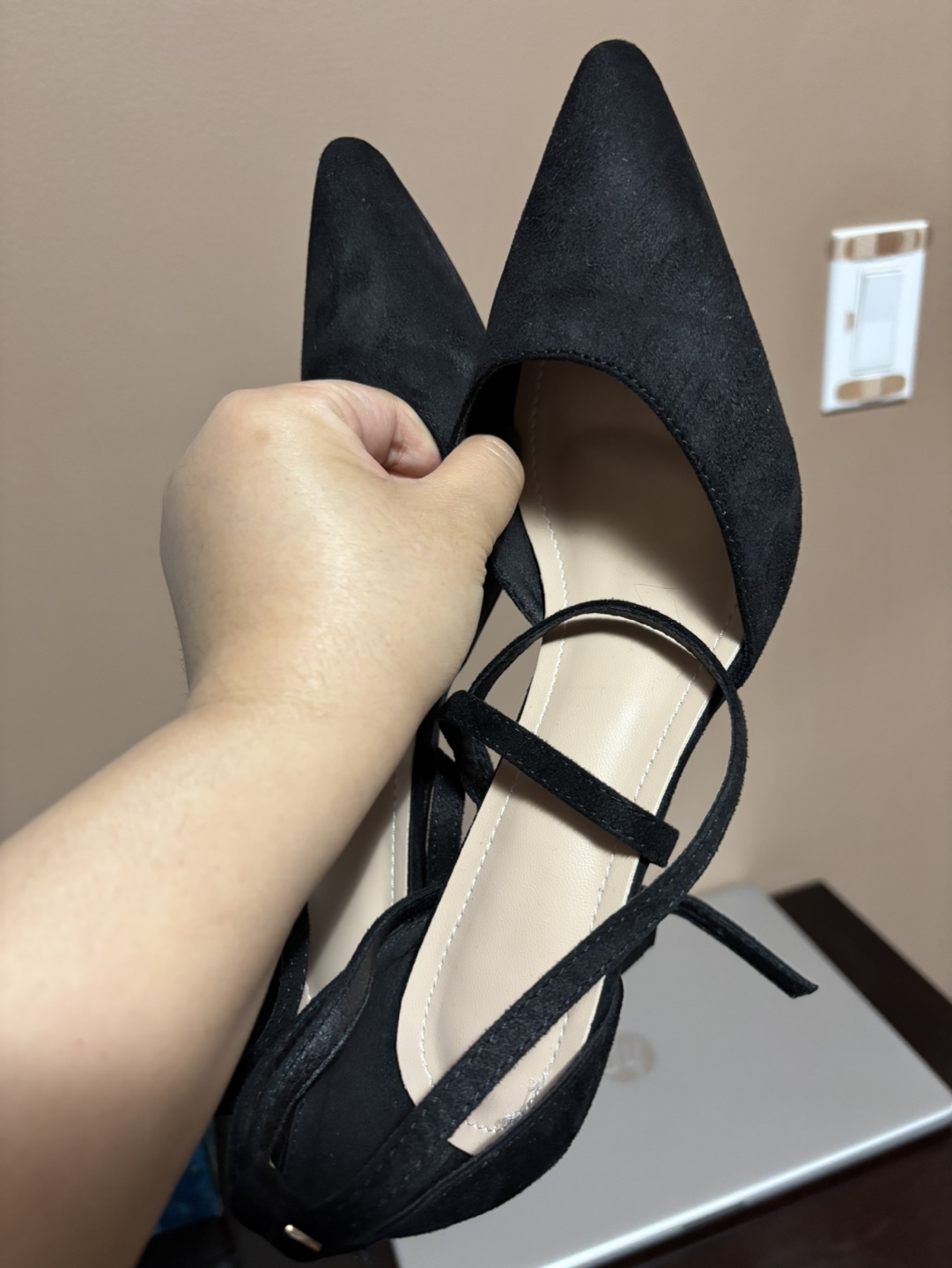 Black Suede Ankle Tie Heels - Size 38