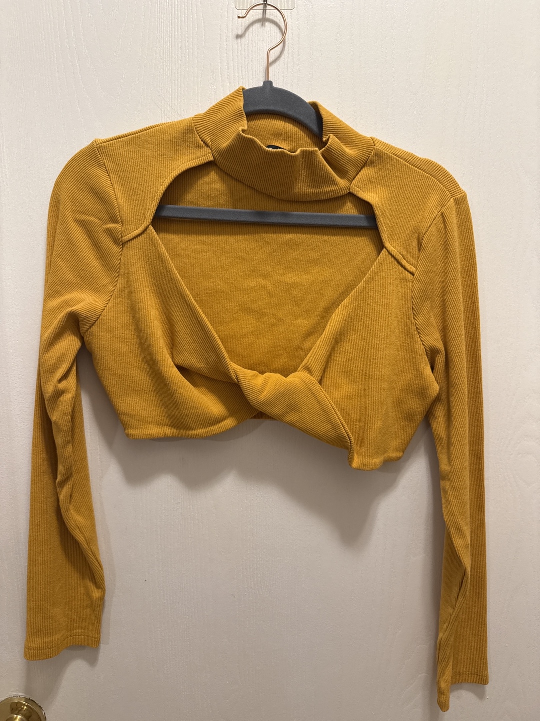 Mustard Yellow Mock Neck Cutout Crop Top 🧡