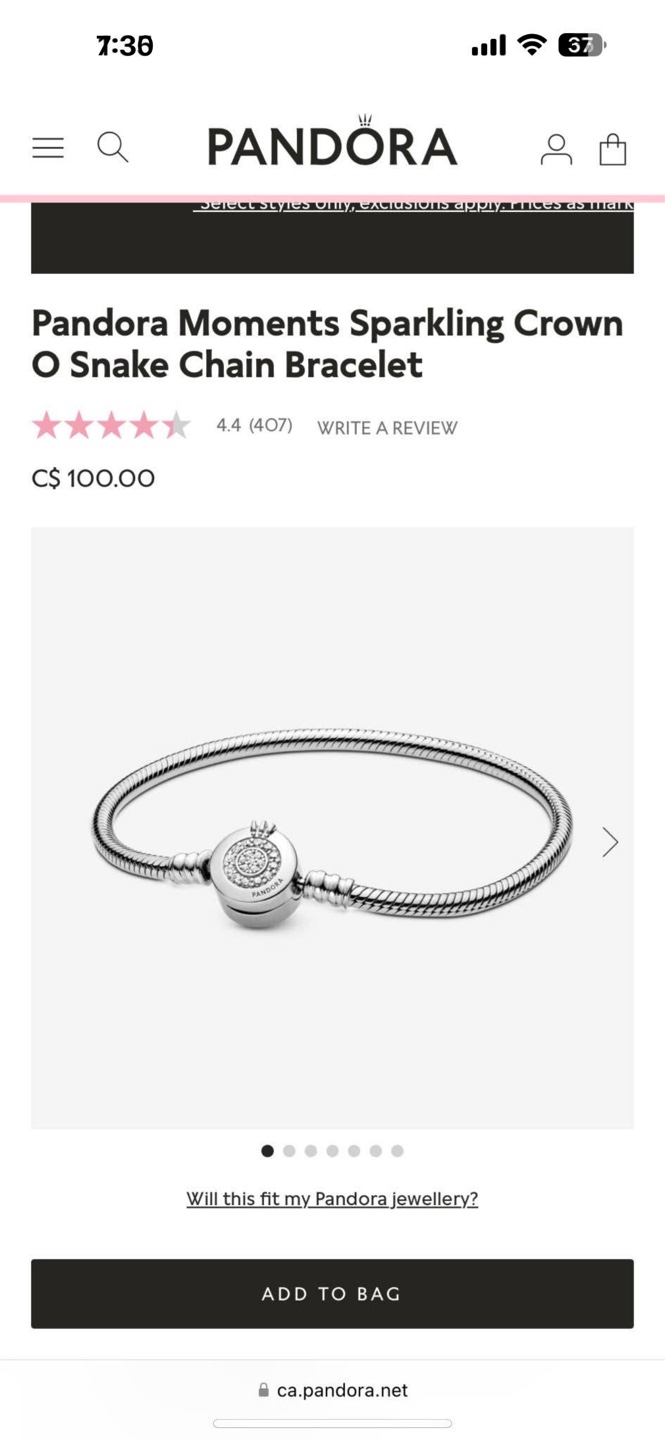 Pandora Moments Sparkling Crown O Snake Chain Bracelet