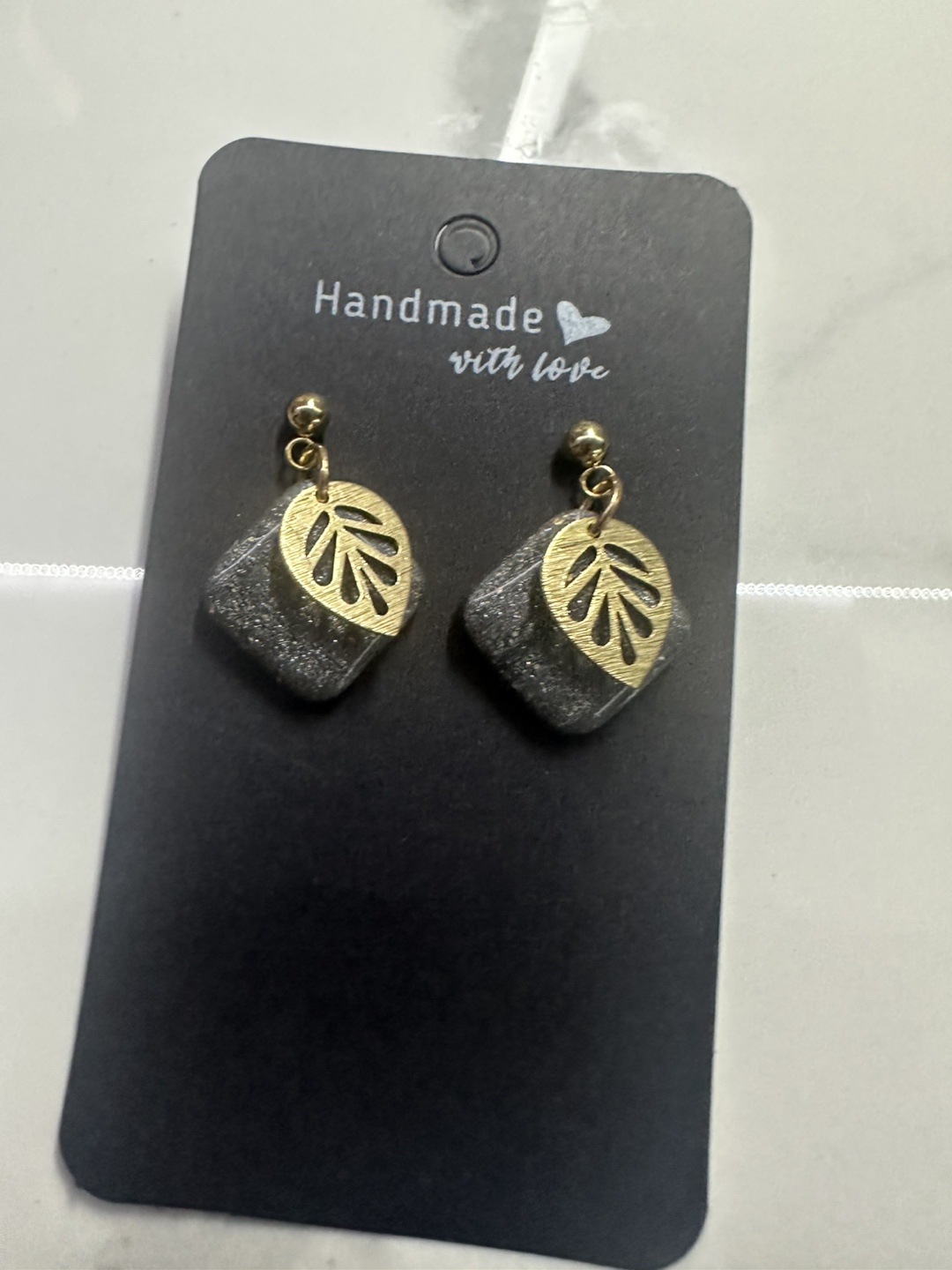Handmade Grey and Gold Leaf Earrings