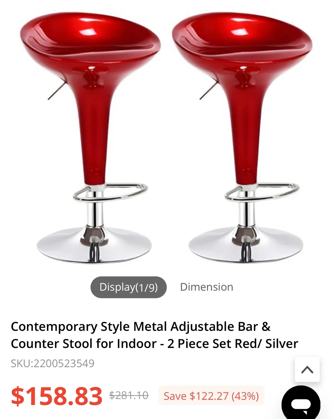🧡 Pair of Red & Silver Adjustable Bar Stools image indicator(3)
