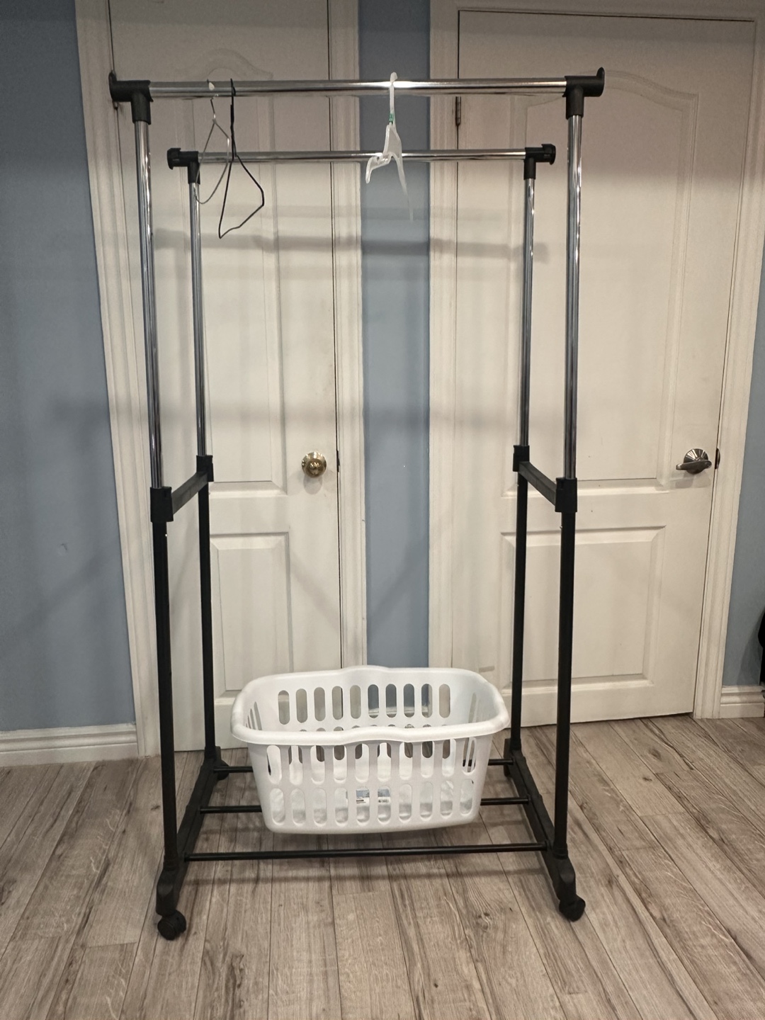 Rolling Double Clothes Rack with Laundry Basket - photo 2