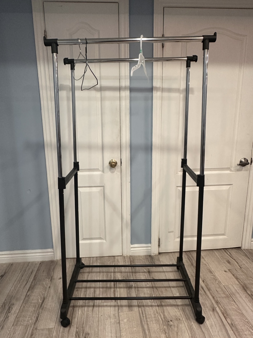 Rolling Double Clothes Rack with Laundry Basket
