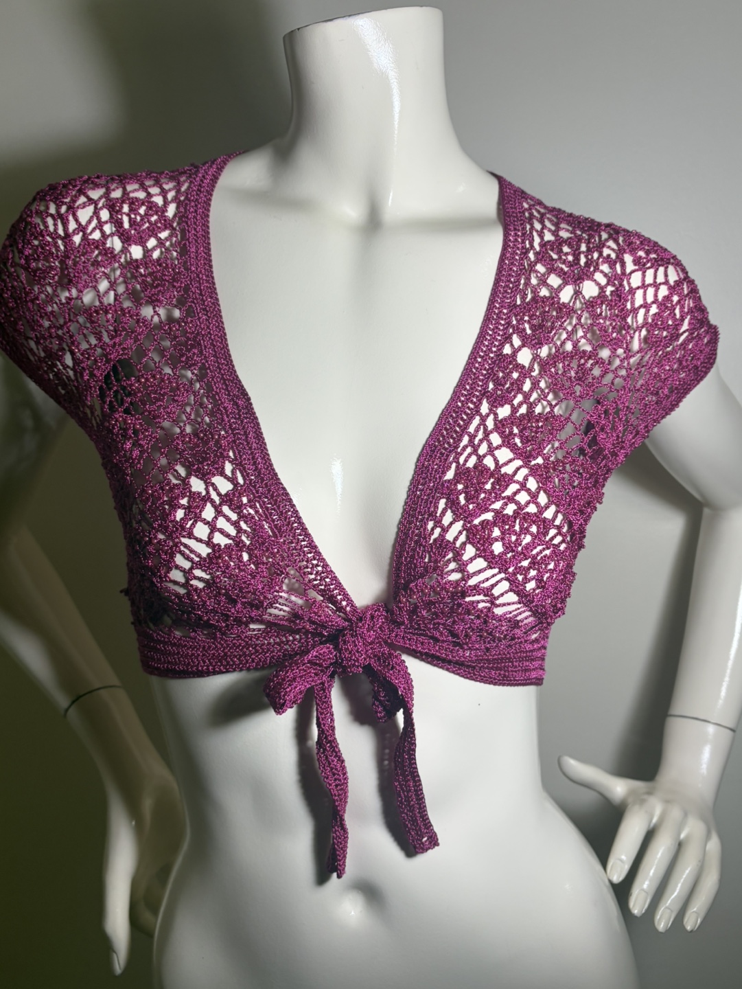 NWOT Raspberry pink Crochet Bolero mini shrug cardigan