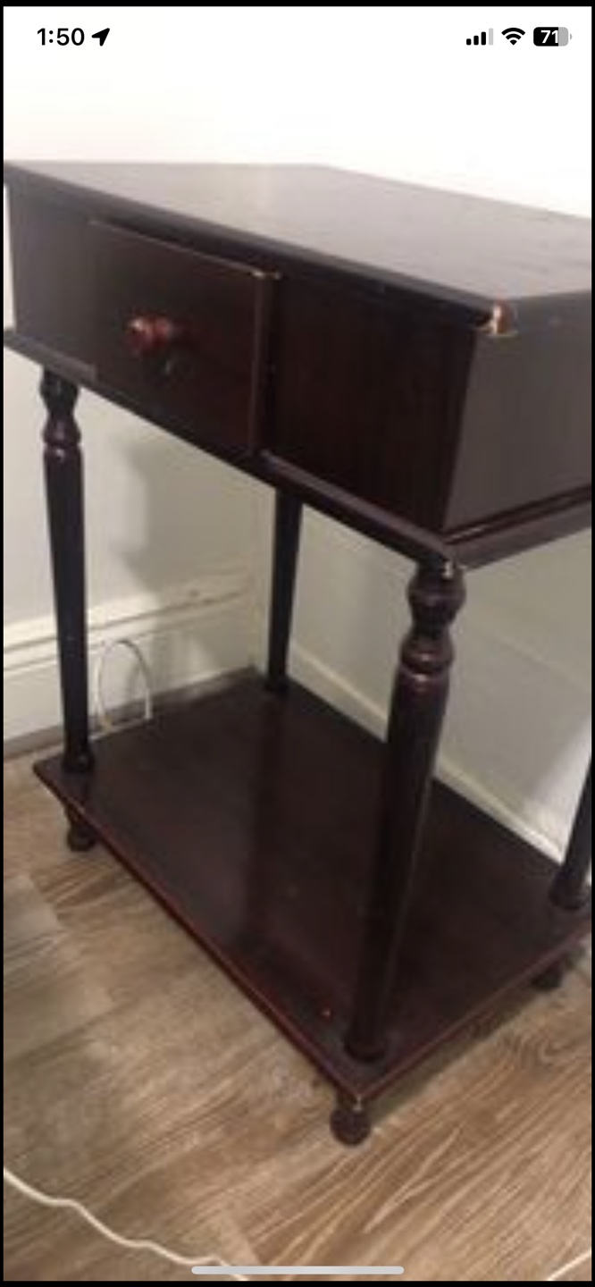 Dark Wood End Table with Drawer and Shelf