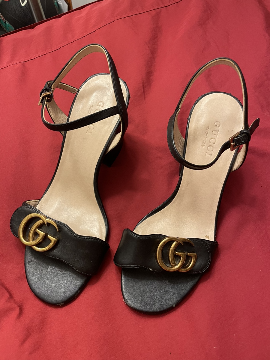 Gucci Black Leather Sandals, Size 36