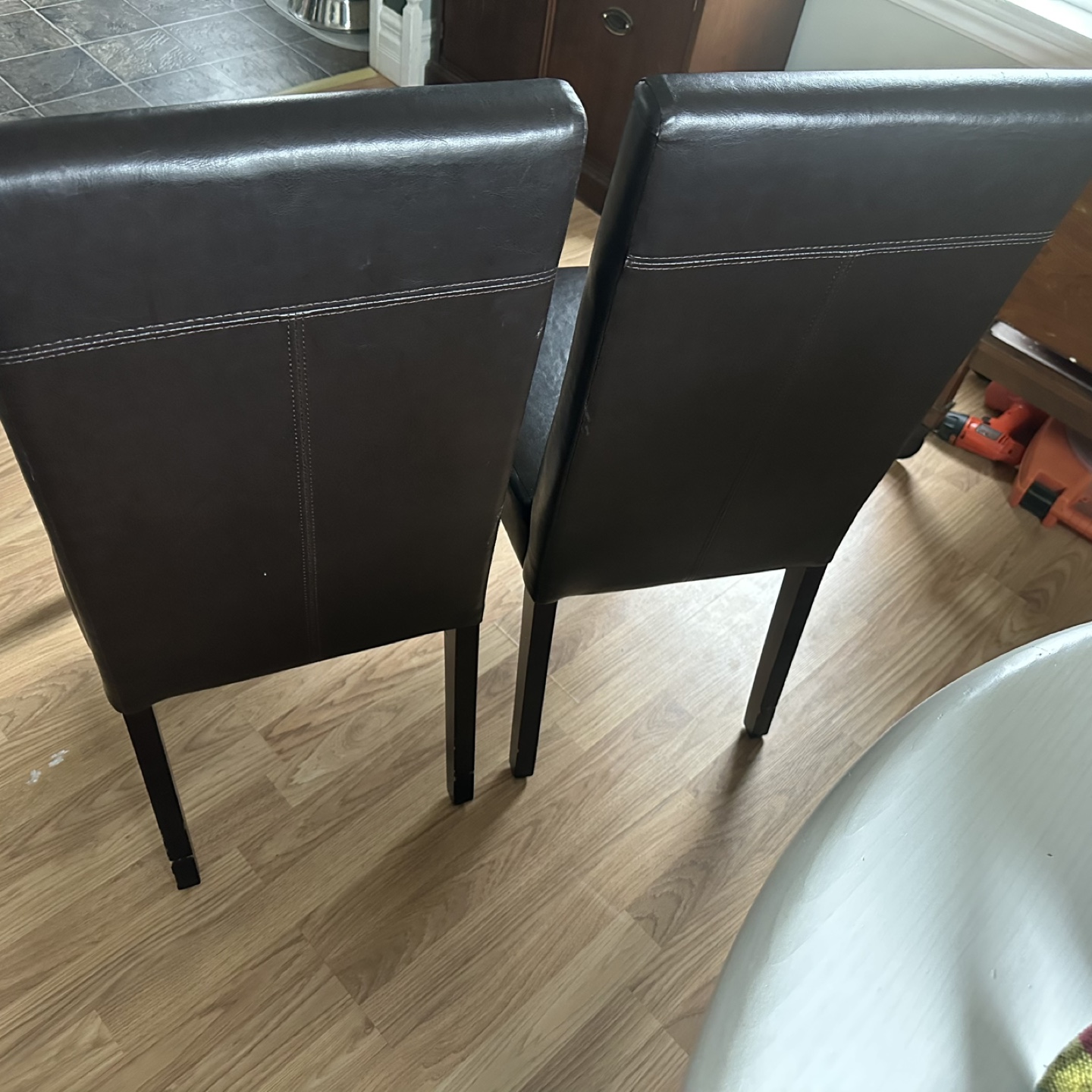 Pair of Brown Leather Dining Chairs - photo 2