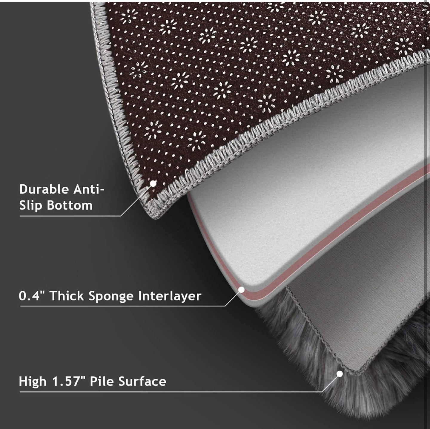 Soft Grey Fluffy Rug - 1.57" Pile, Anti-Slip - photo 3
