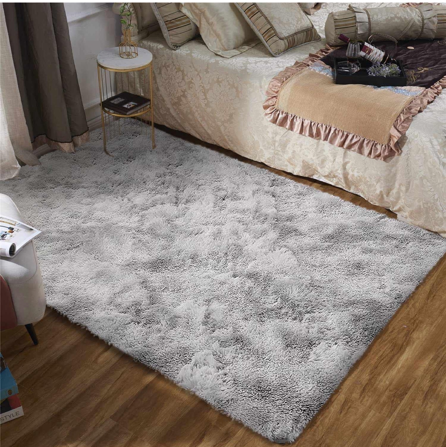 Soft Grey Fluffy Rug - 1.57" Pile, Anti-Slip