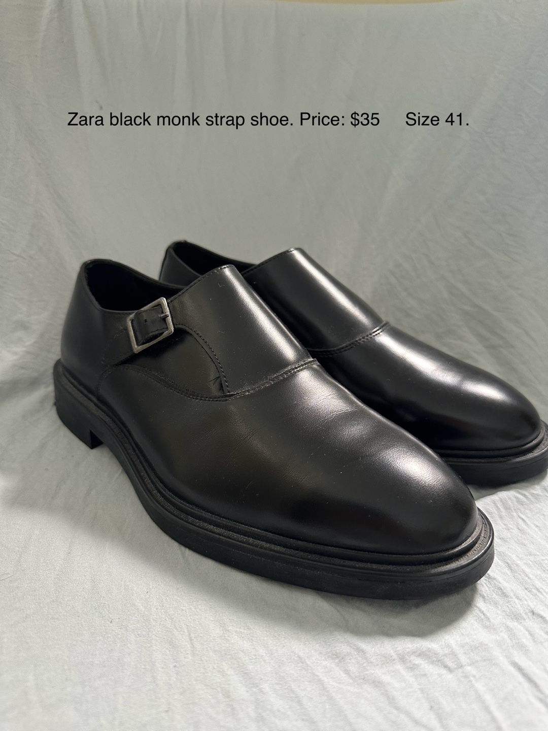 Zara Men's Black Monk Strap Shoes - Size 41