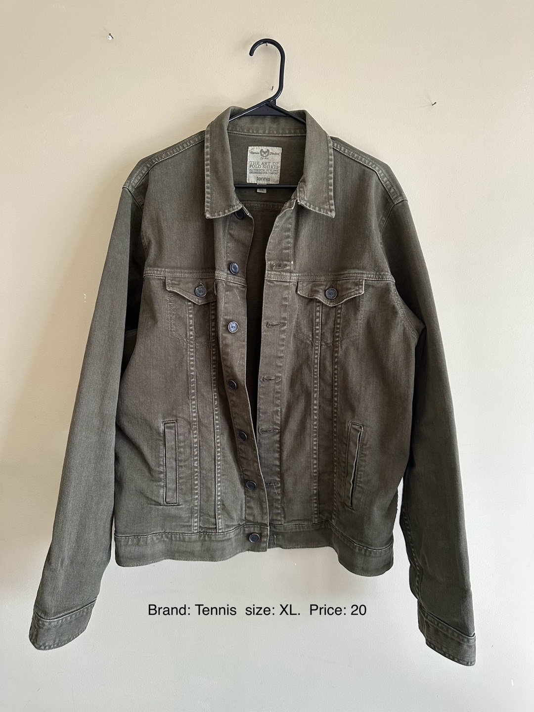 Men's Tennis Brand Olive Green Denim Jacket - Size XL