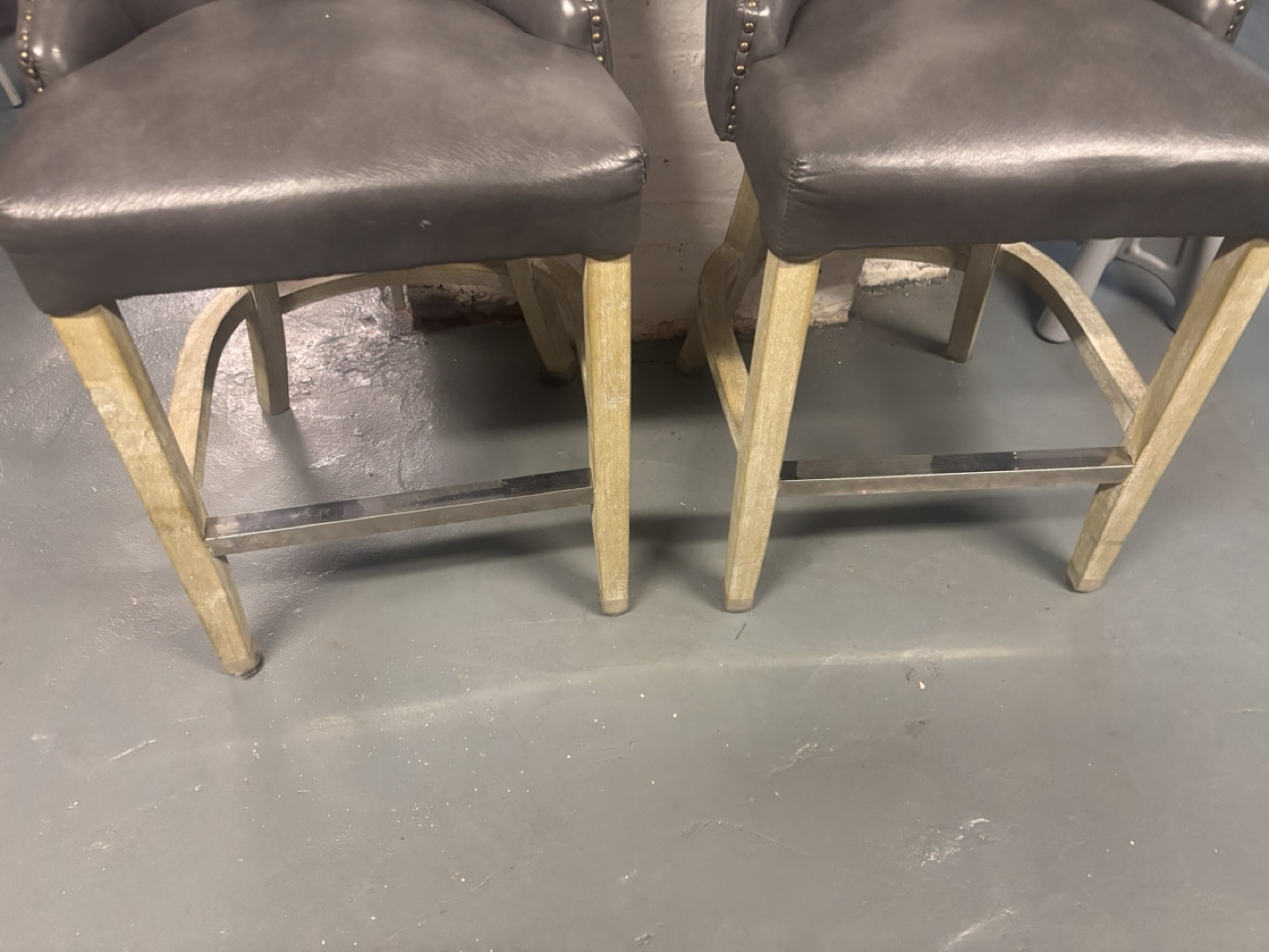Pair of Gray Leather Bar Stools - photo 3