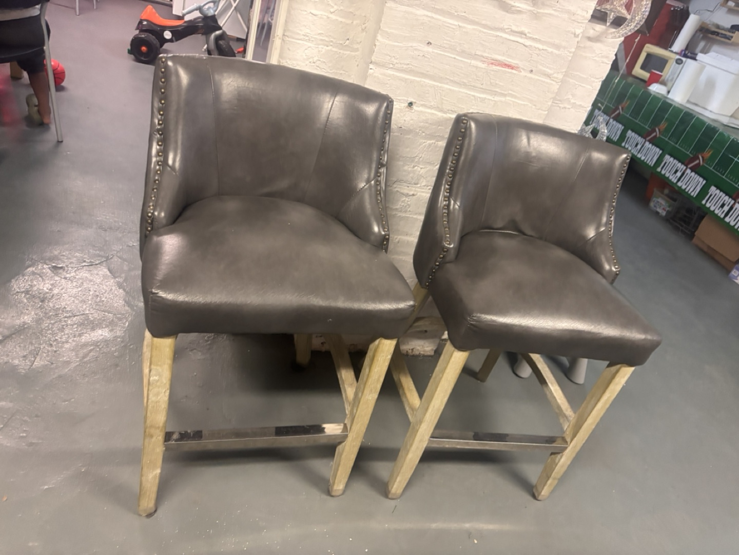 Pair of Gray Leather Bar Stools - photo 2