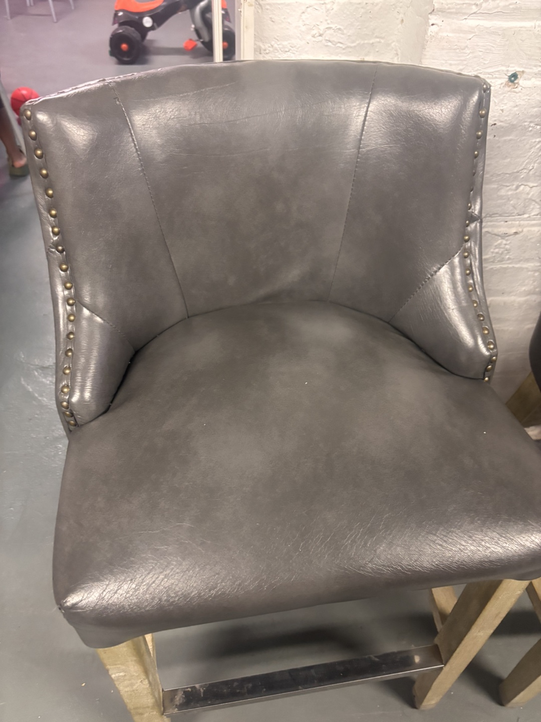 Pair of Gray Leather Bar Stools - photo 4