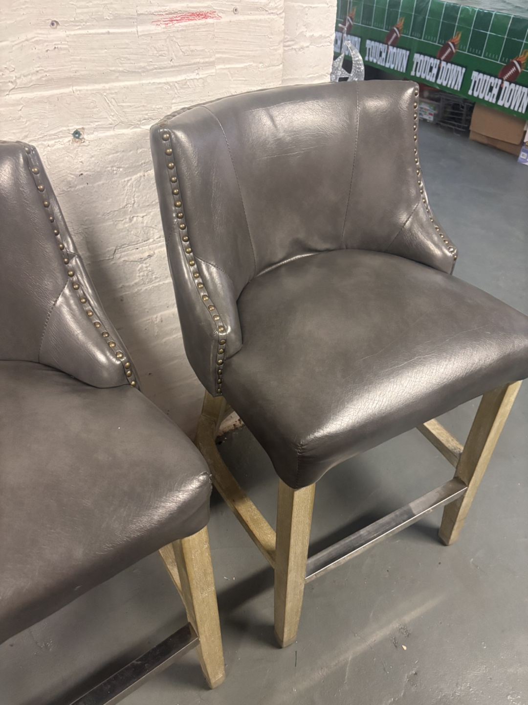 Pair of Gray Leather Bar Stools