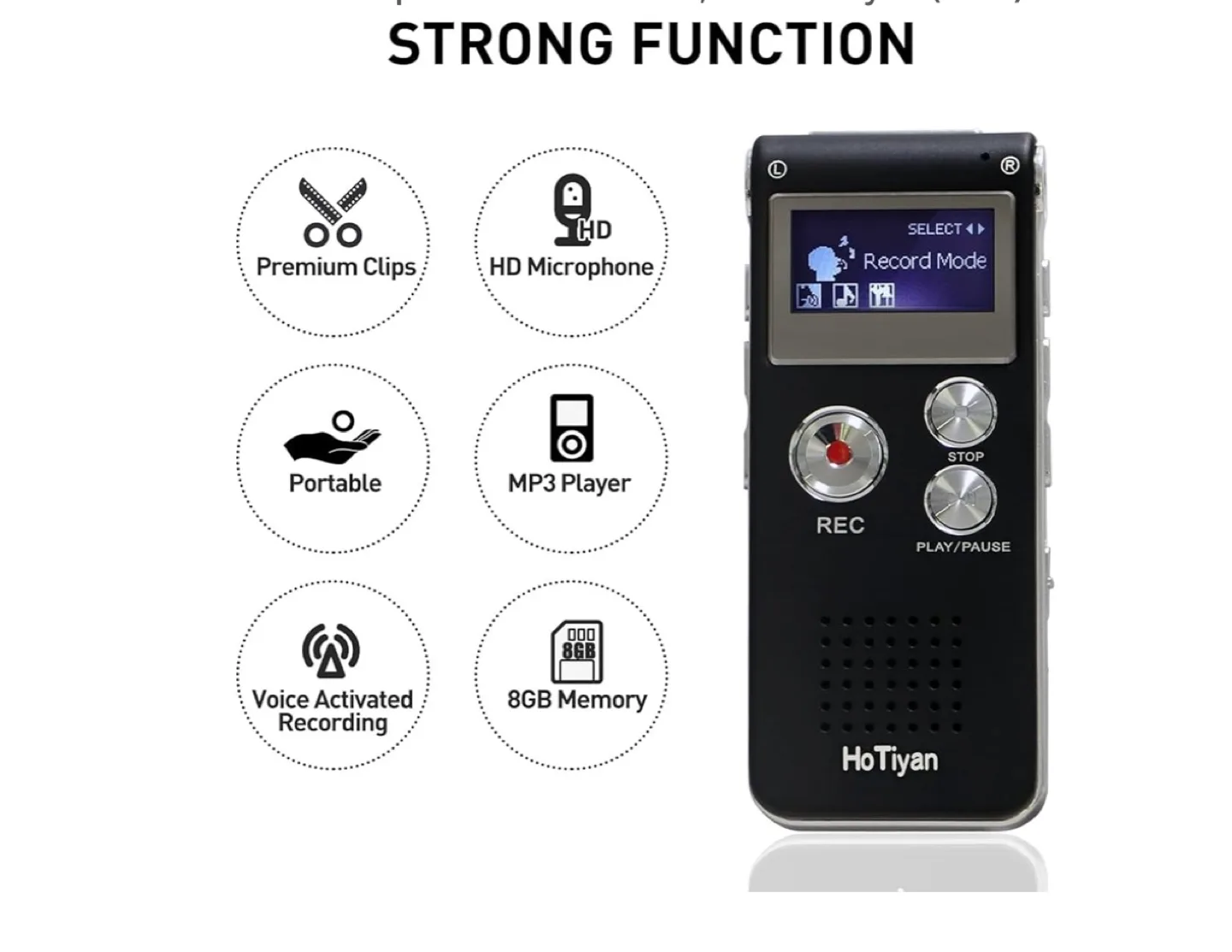 Hotuyan 8GB Digital Voice Recorder MP3 Player image indicator(4)