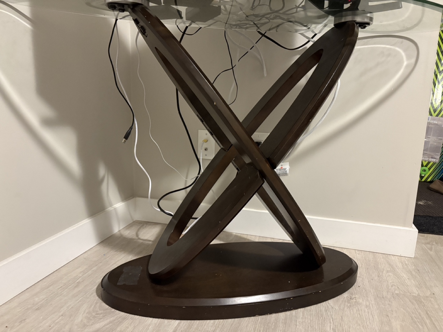 Glass top TV stand with unique base