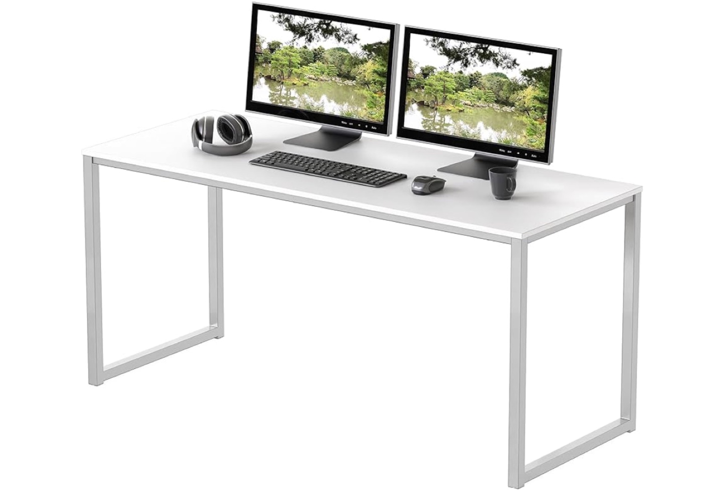 White Computer Desk with Silver Metal Legs