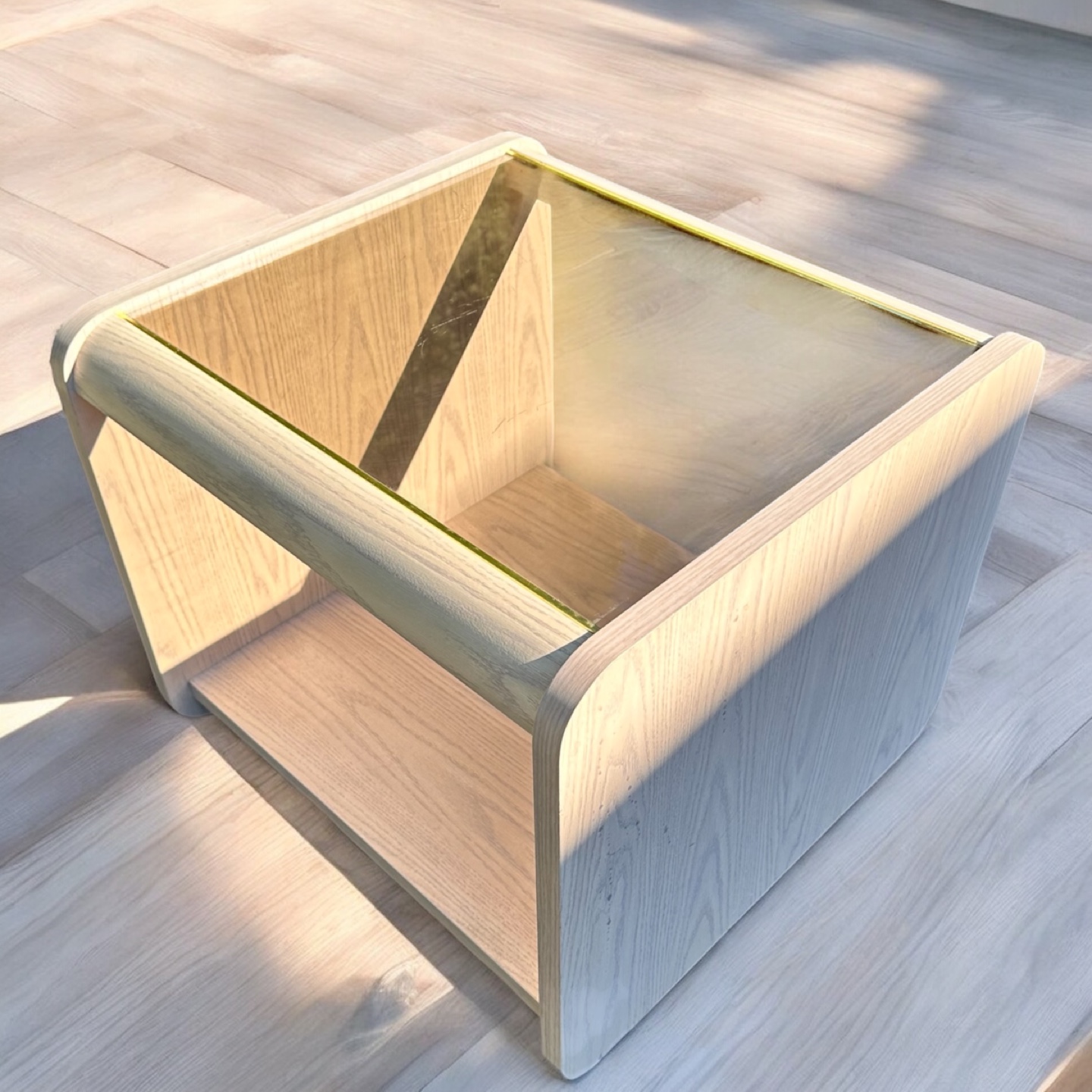 Palliser End Table - Light Wood with Glass Top