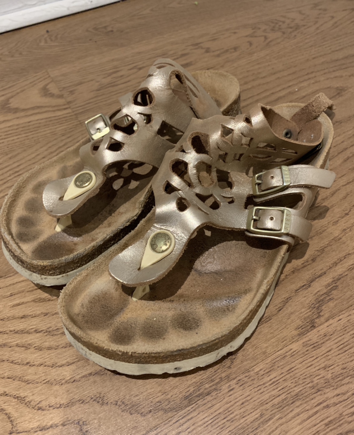 Birkenstock Gold Leather Gladiator-Style Sandals