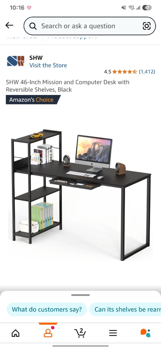 SHW 46-Inch Mission and Computer Desk with Reversible Shelves