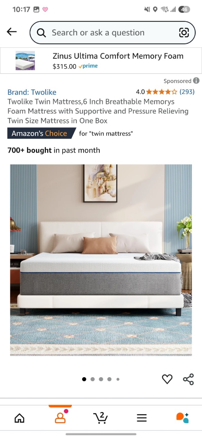 Twolkie Twin Mattress - 6 Inch Memory Foam