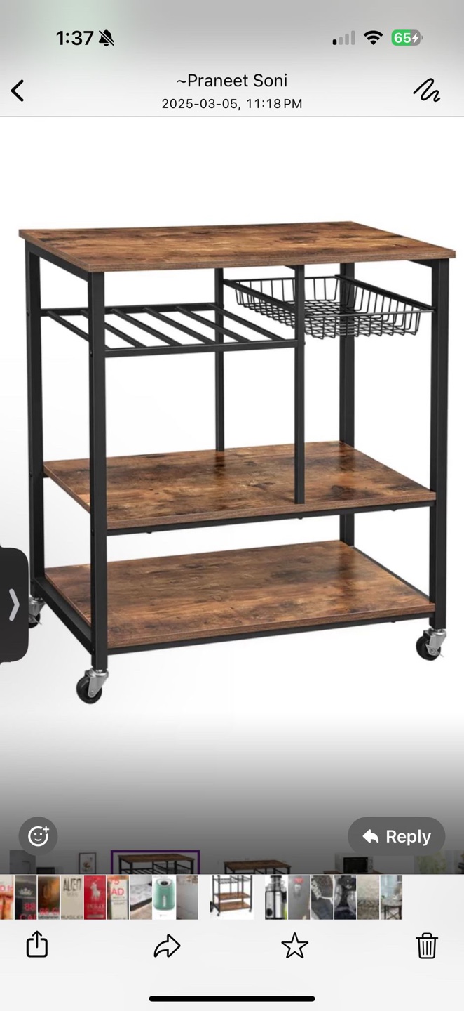 Rustic Brown Kitchen Cart with Metal Frame