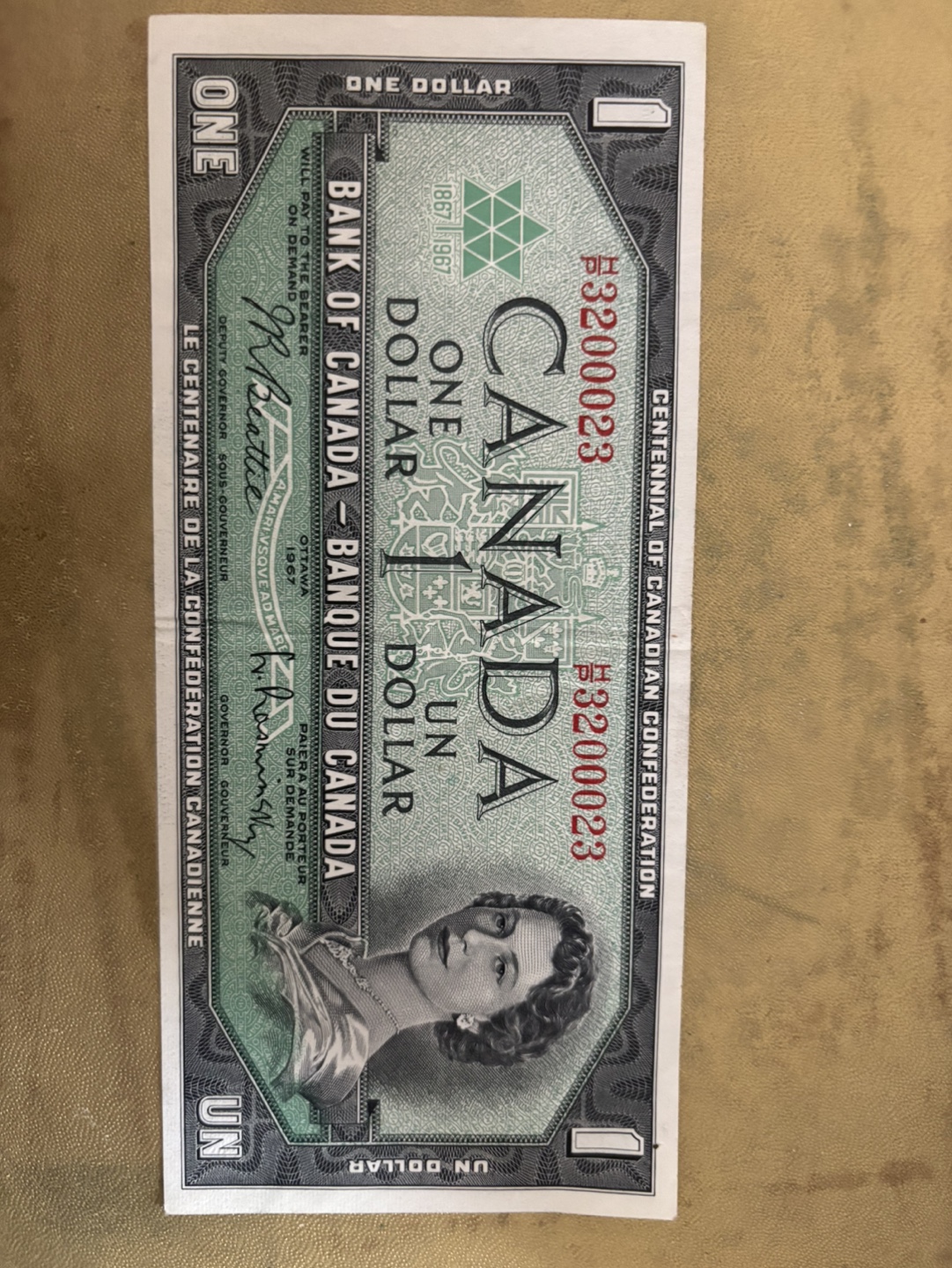 1967 Canadian Centennial One Dollar Bill - photo 2