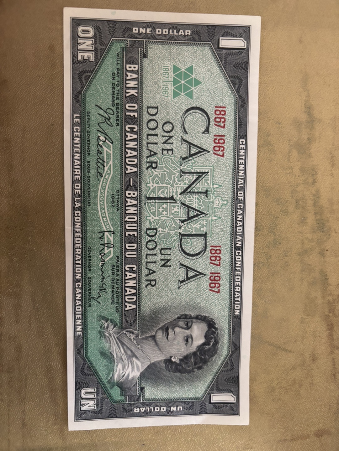 1967 Canadian Centennial One Dollar Bill - photo 3