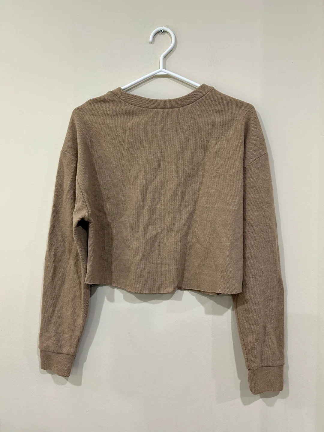 Zara rib beige crop long sleeve tee size small image indicator(5)