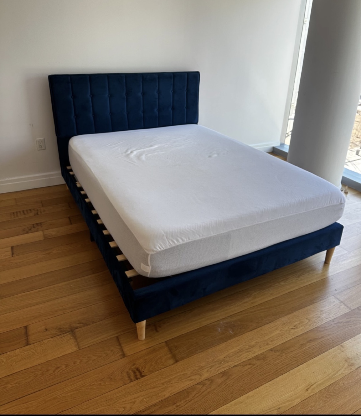 Navy Blue Velvet queen Size Bed Frame
