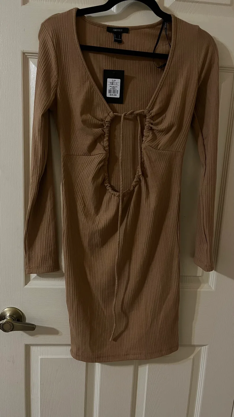 Forever 21 Brown Ribbed Long Sleeve Mini Dress thumbnail