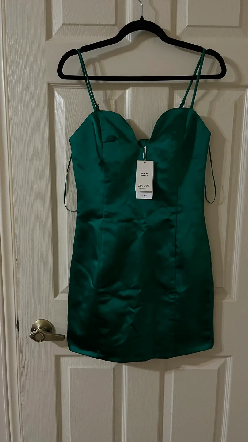 Emerald Green Satin Mini Dress thumbnail