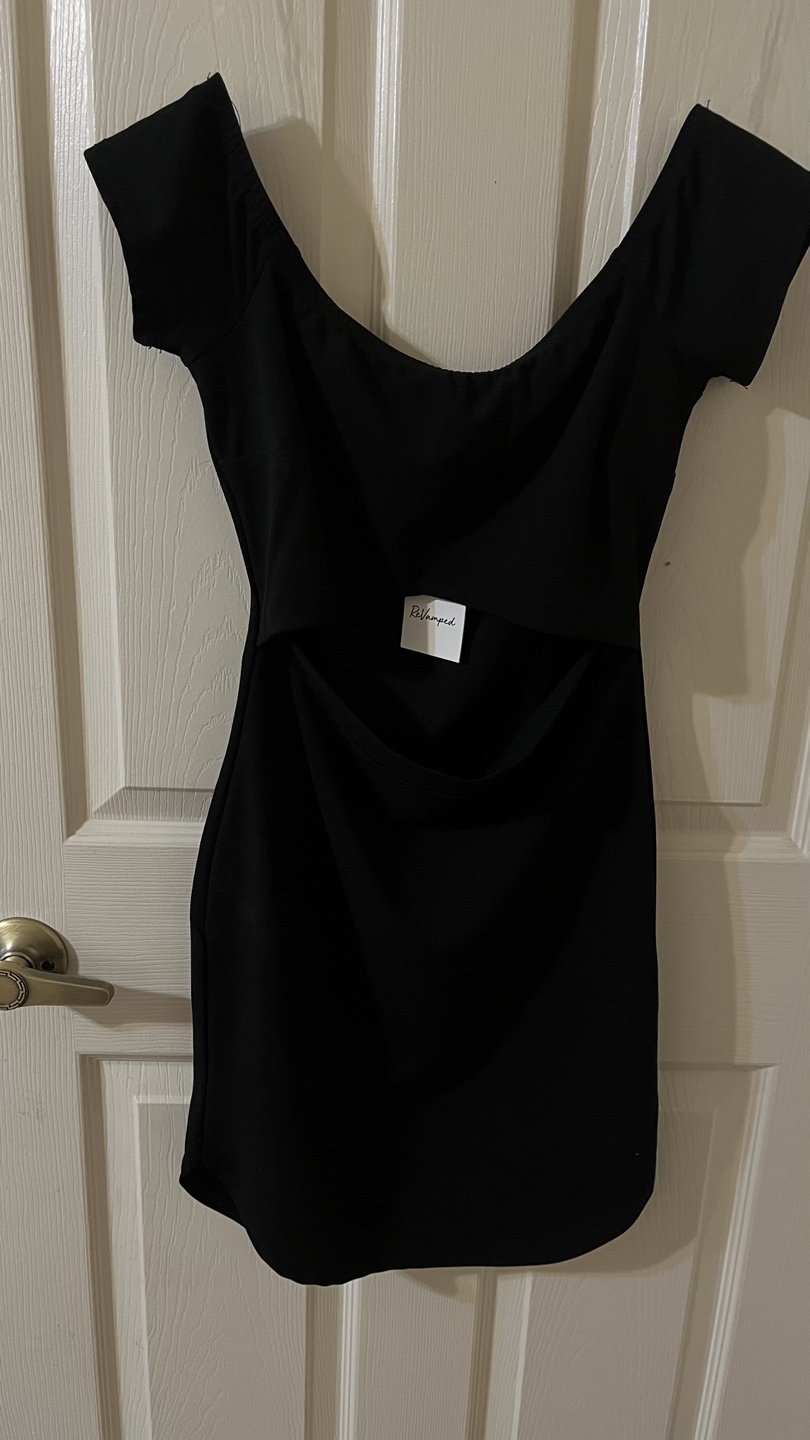 Black Off-the-Shoulder Mini Dress with Cutout