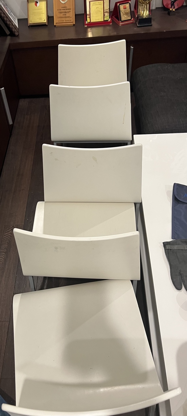 Set of six  modern white dining chairs