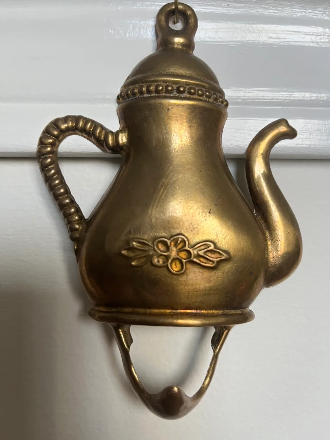 Vintage Brass Coffee Pot Wall Hook thumbnail