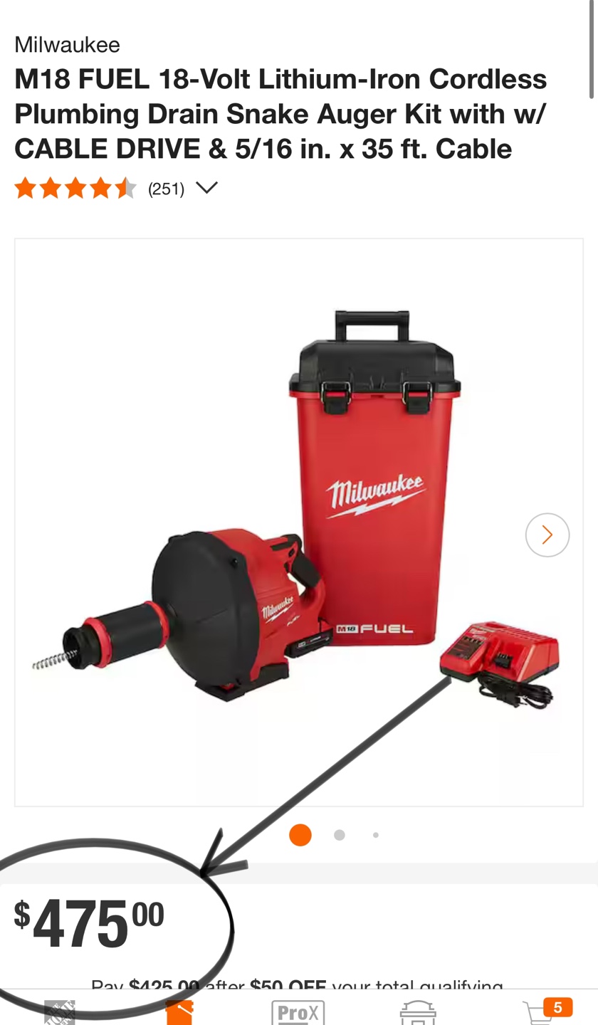 MilwaukeeCordless Drain Snake Auger Kit, CABLE DRIVE & 5/16 in