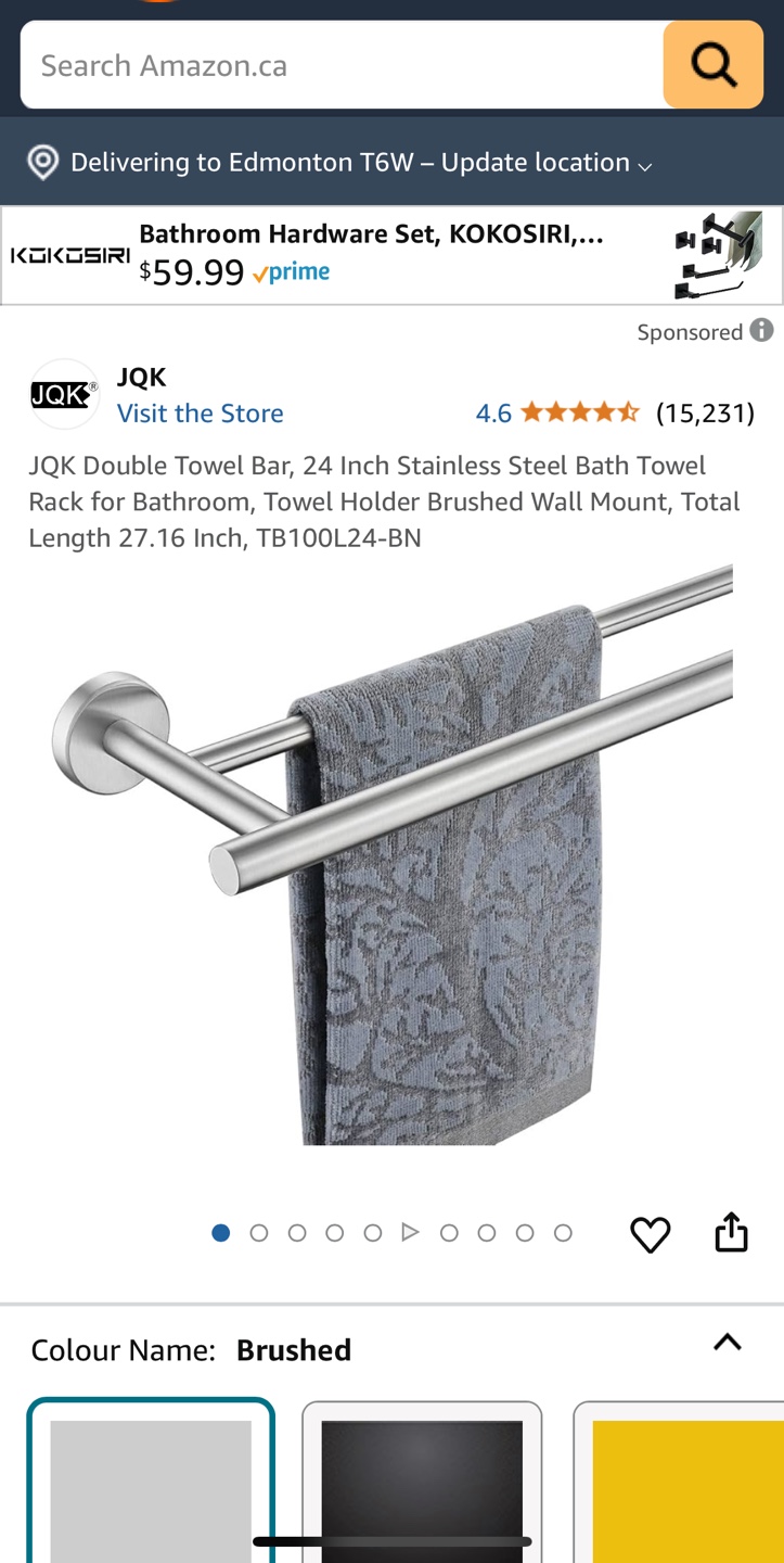 JQK Double Towel Bar, Brushed Stainless Steel