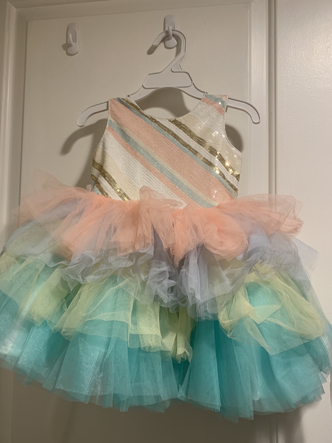 Girls' Pastel Rainbow Sequin Tulle Dress - photo 2