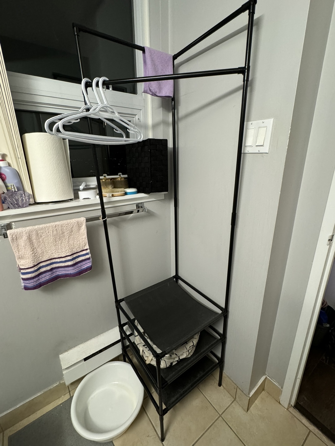 Black Metal Clothing Corner Rack with Shelf