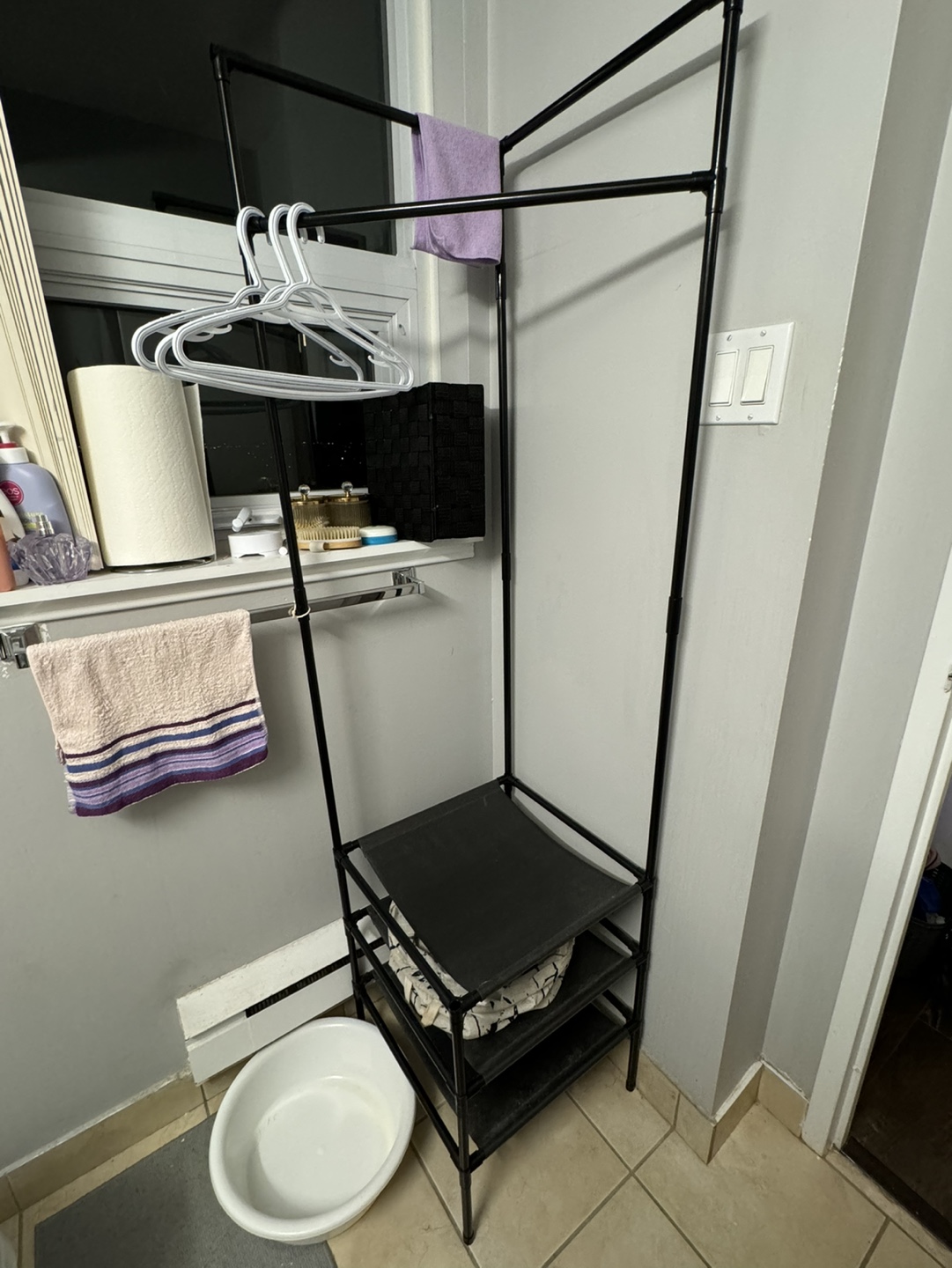 Black Metal Clothing Corner Rack with Shelf - photo 2