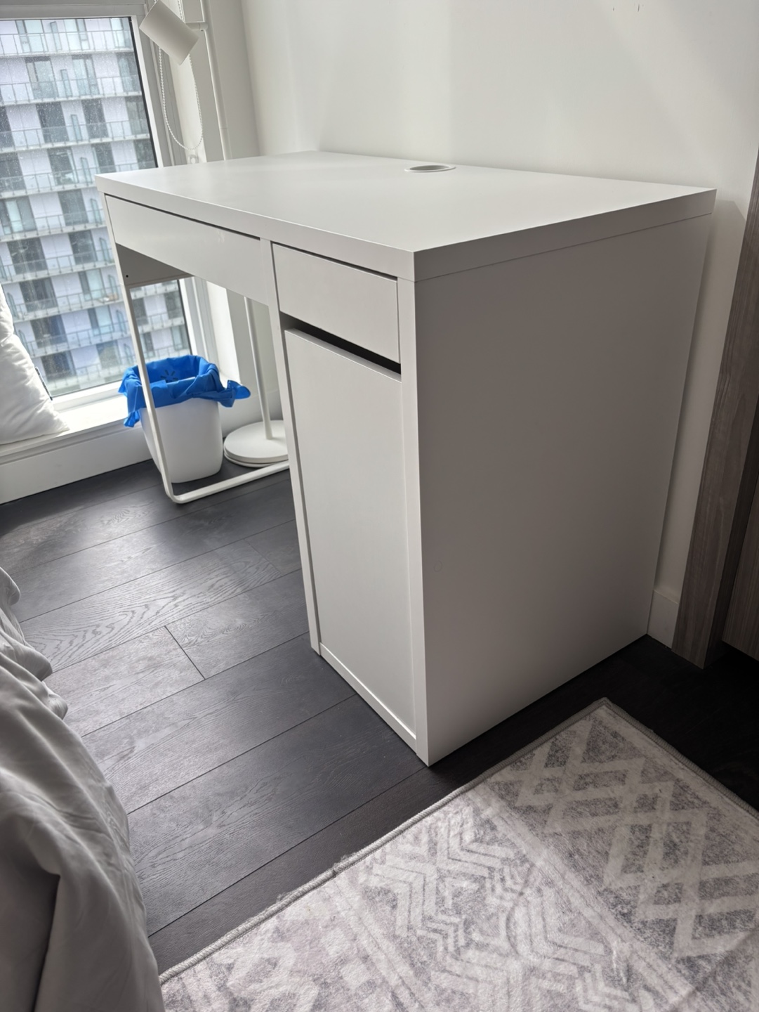 White IKEA MICKE Desk with Drawer and Cabinet - photo 4