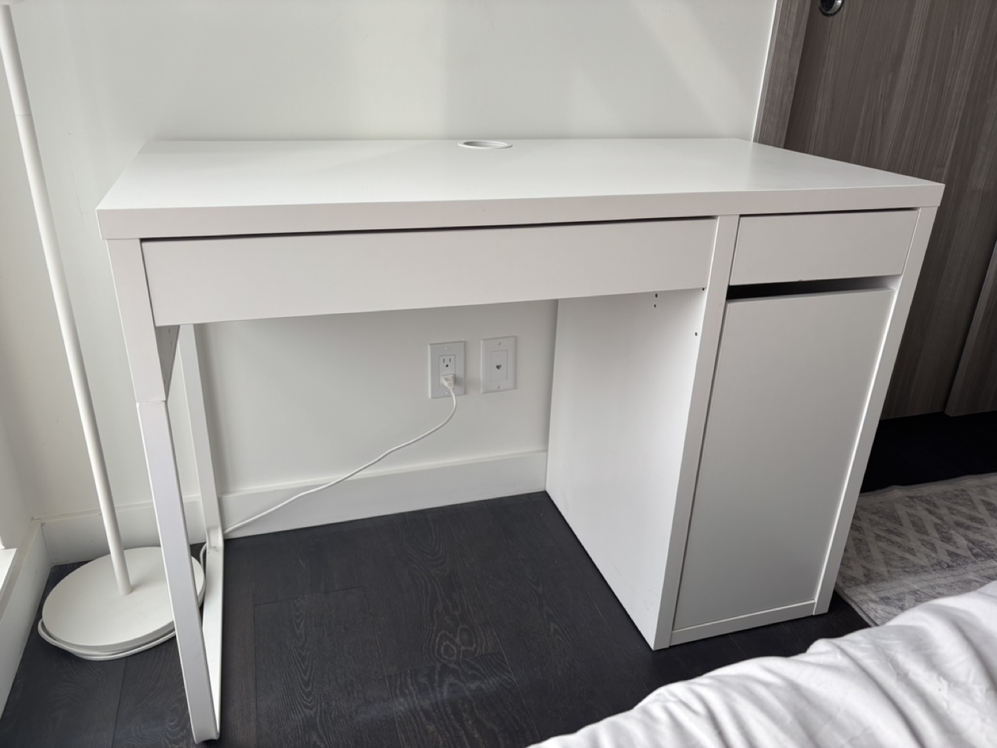 White IKEA MICKE Desk with Drawer and Cabinet - photo 2