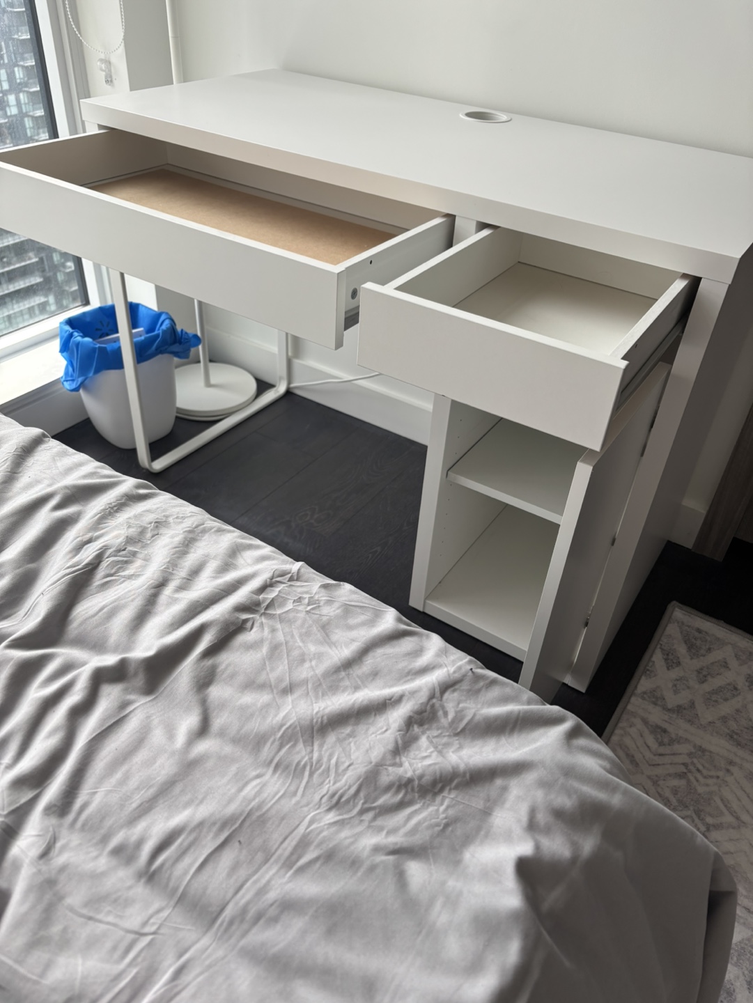 White IKEA MICKE Desk with Drawer and Cabinet - photo 3