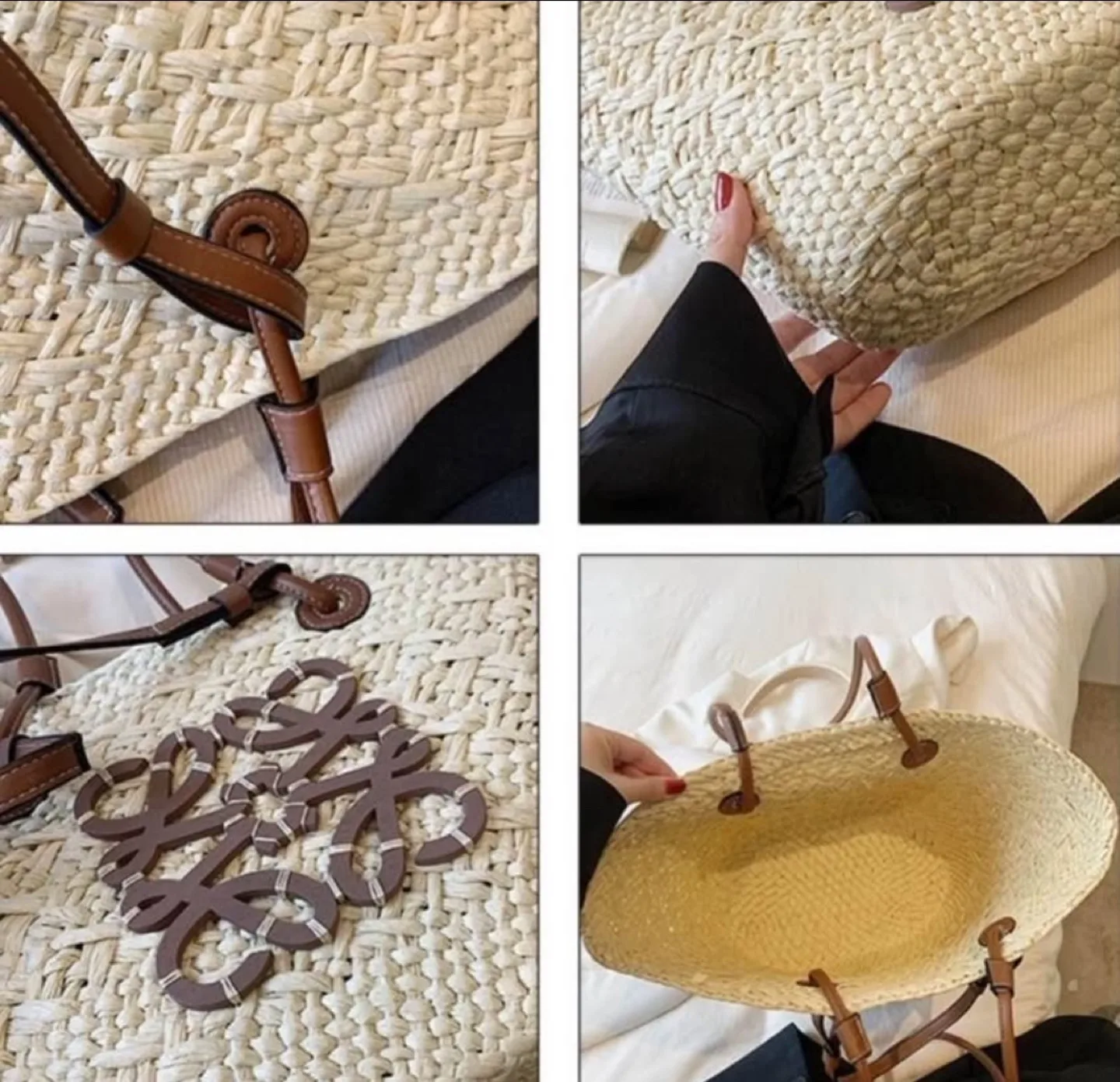 Woven Straw Tote Bag with Leather Detail image indicator(2)