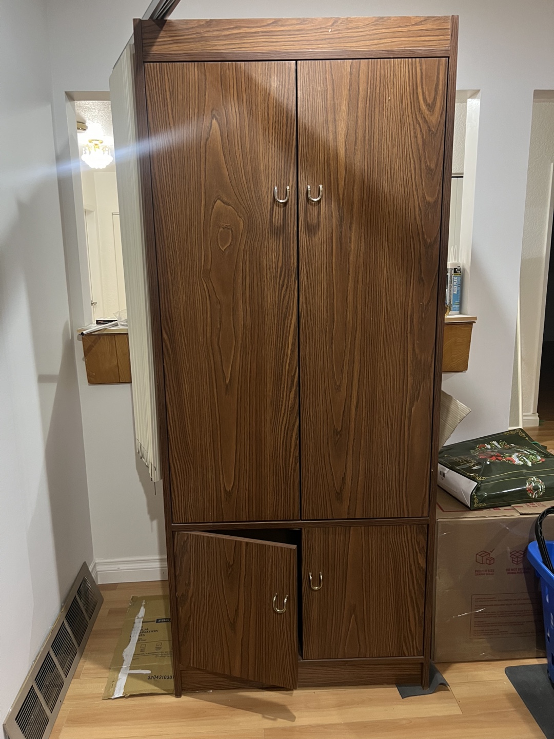 Tall Wooden Cabinet with Shelves