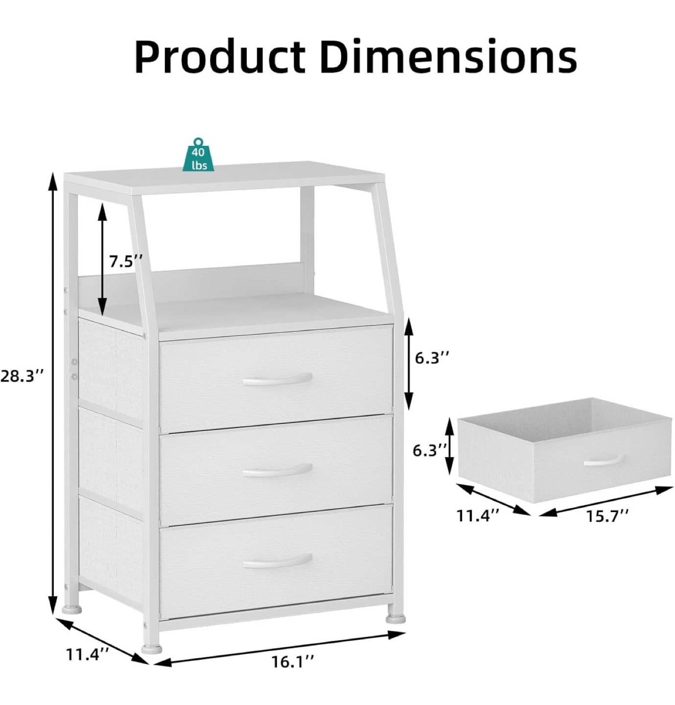 White 3-Drawer Storage Organizer with Shelf - photo 3