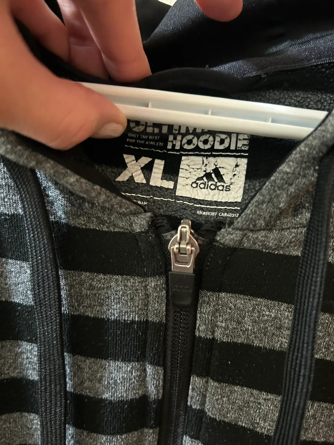 Adidas Ultimate Hoodie, Size XL, Grey and Black Stripes image indicator(3)